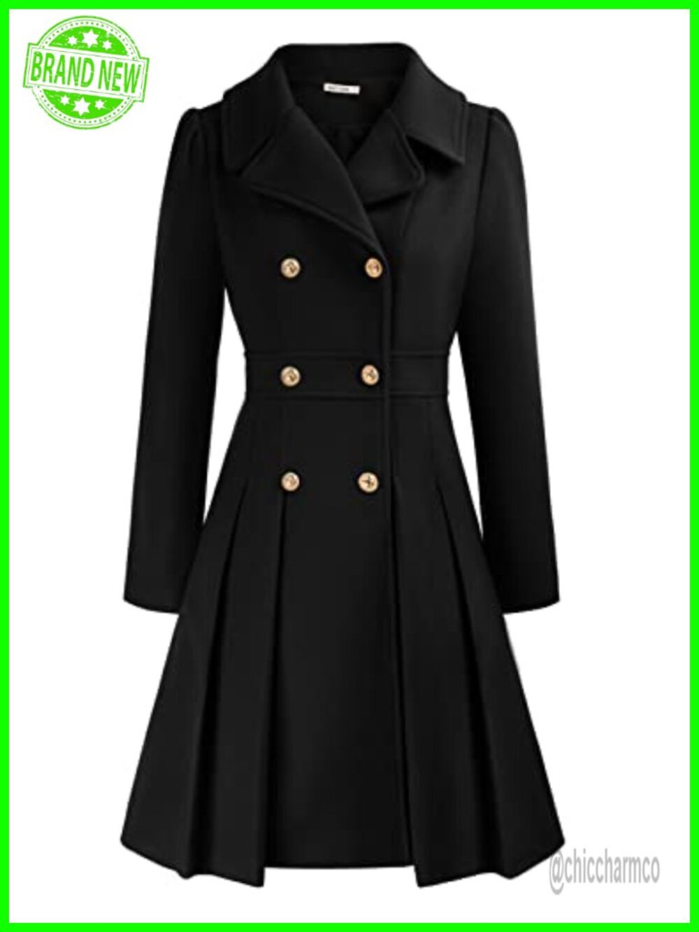 Women's Double Breasted Trench Coat Notch Lapel A-Line Knee Length